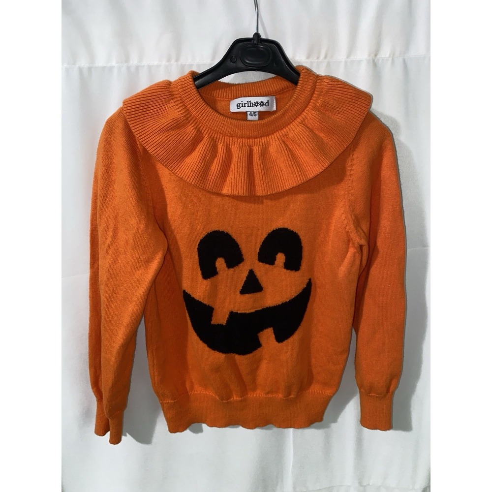 Girlhood Little Stocking Co Pumpkin Halloween Jack O Lantern Sweater Size 4/5